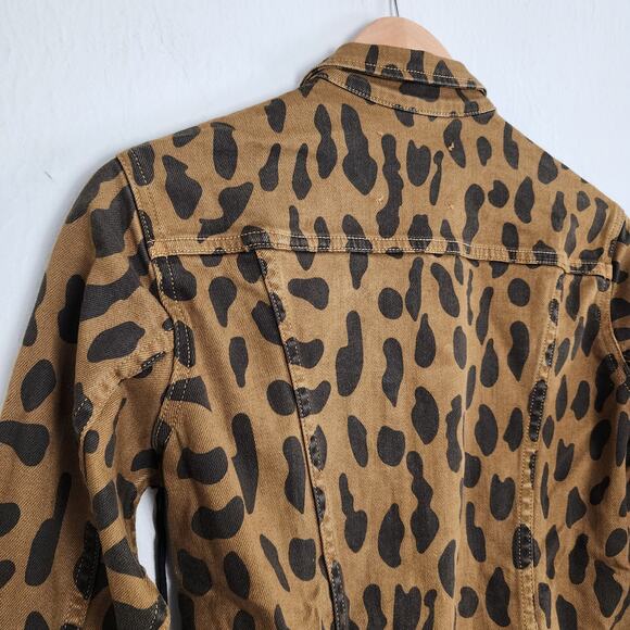 L'Agence Celine Slim Fit Leopard Print Cropped Denim Jacket Camel S NWT - Picture 16 of 16